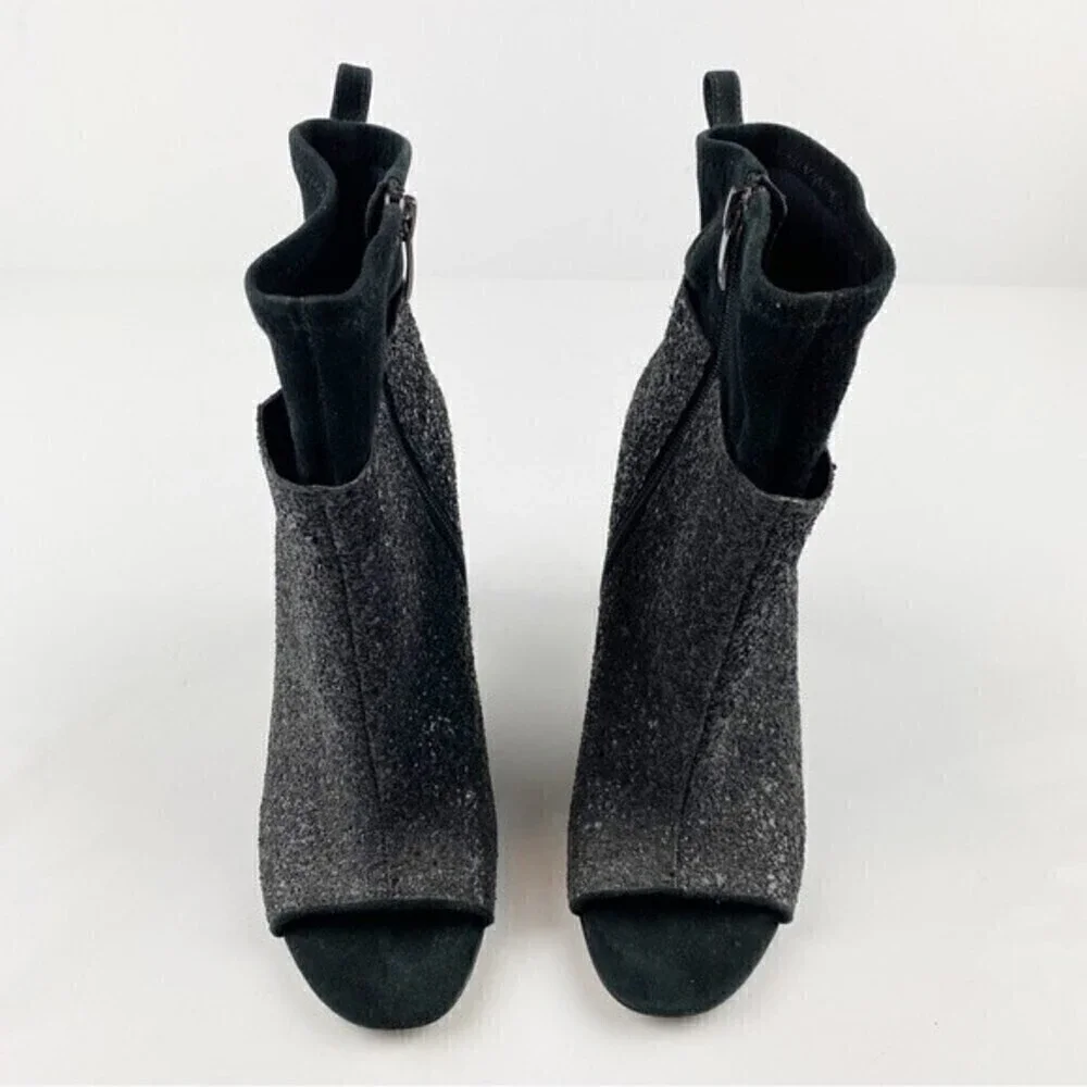 Via Spiga Tarni Black Glitter High Heel Peep Toe Booties Size 7.5 - Picture 3 of 13